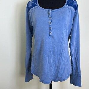 Lucky Brand Denim Blue Embroidered Tunic Festival Rodeo BoHo Chic Hippie Grunge